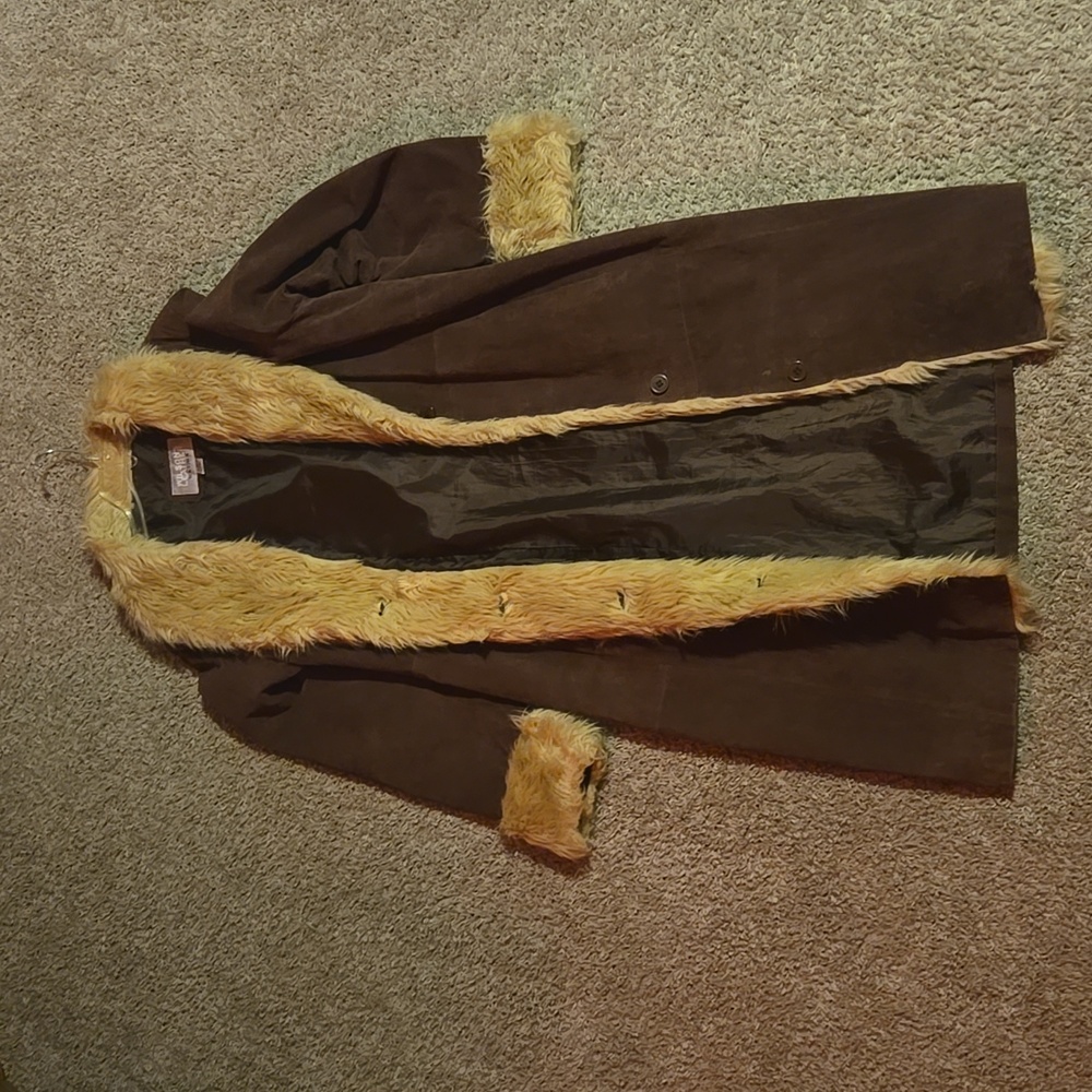 Leather Trench Coat w Fur Lapel